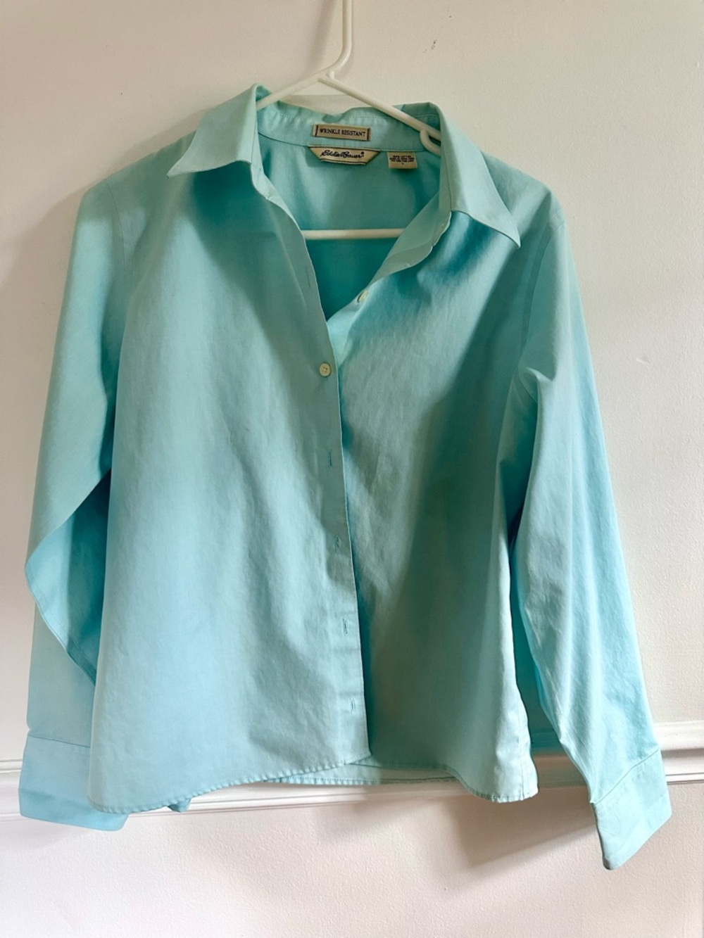 Eddie Bauer Light Aqua Button-Down Shirt large wrinkle free